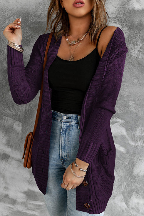 Front Pocket And Buttons Closure Cardigan